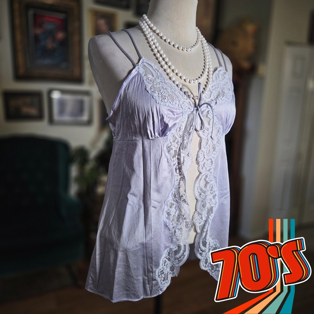 Lily of France Purple Lace Trim‎ Cami Babydoll Lingerie Top Large